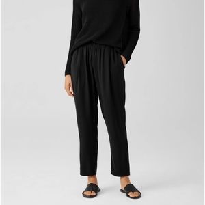 Eileen Fisher Silk Georgette Crepe Pleated Tapered Pant Sz M